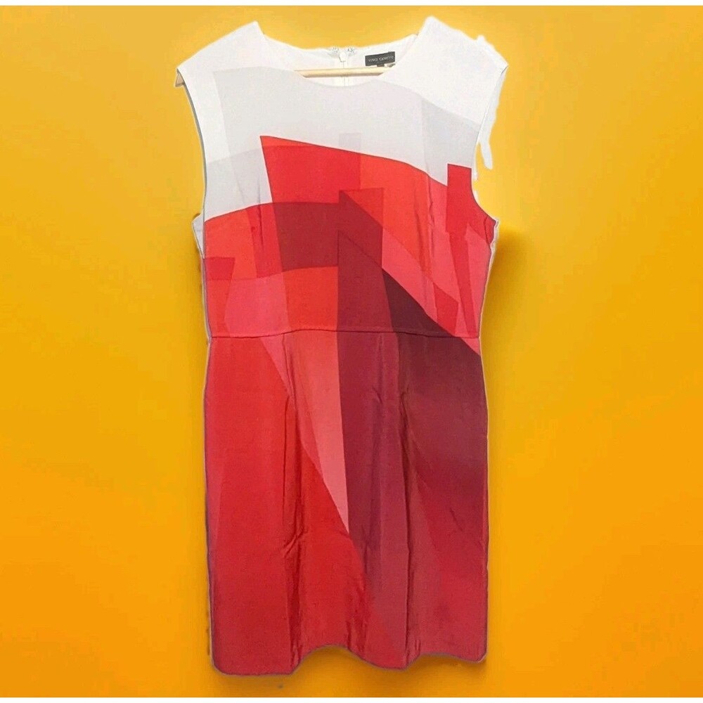 Vince Camuto Red Geometric Sleeveless Sheath Dress Knee Length Size 12 Lined